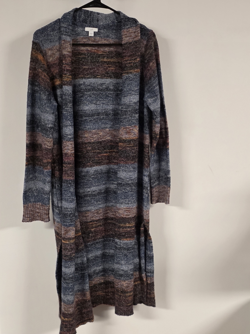 J.Jill Space-Dye Striped Open Front Long Duster Cardigan Size Medium Boho